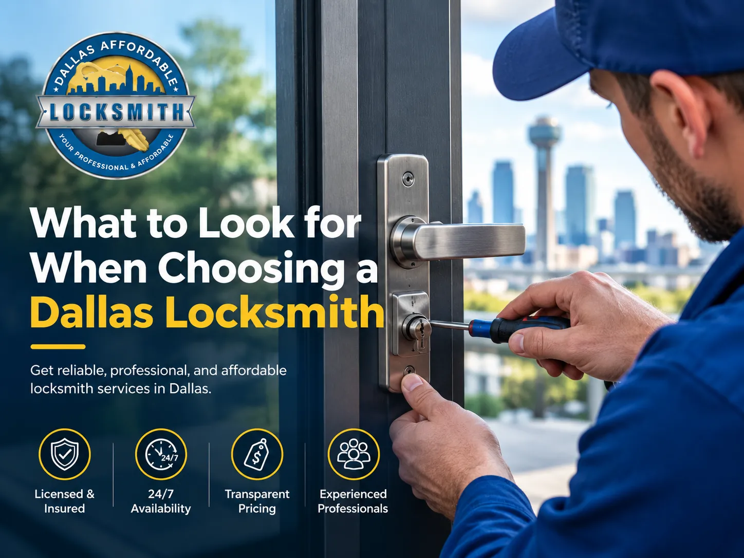 Dallas locksmith technician repairing a modern door lock while providing professional locksmith services.